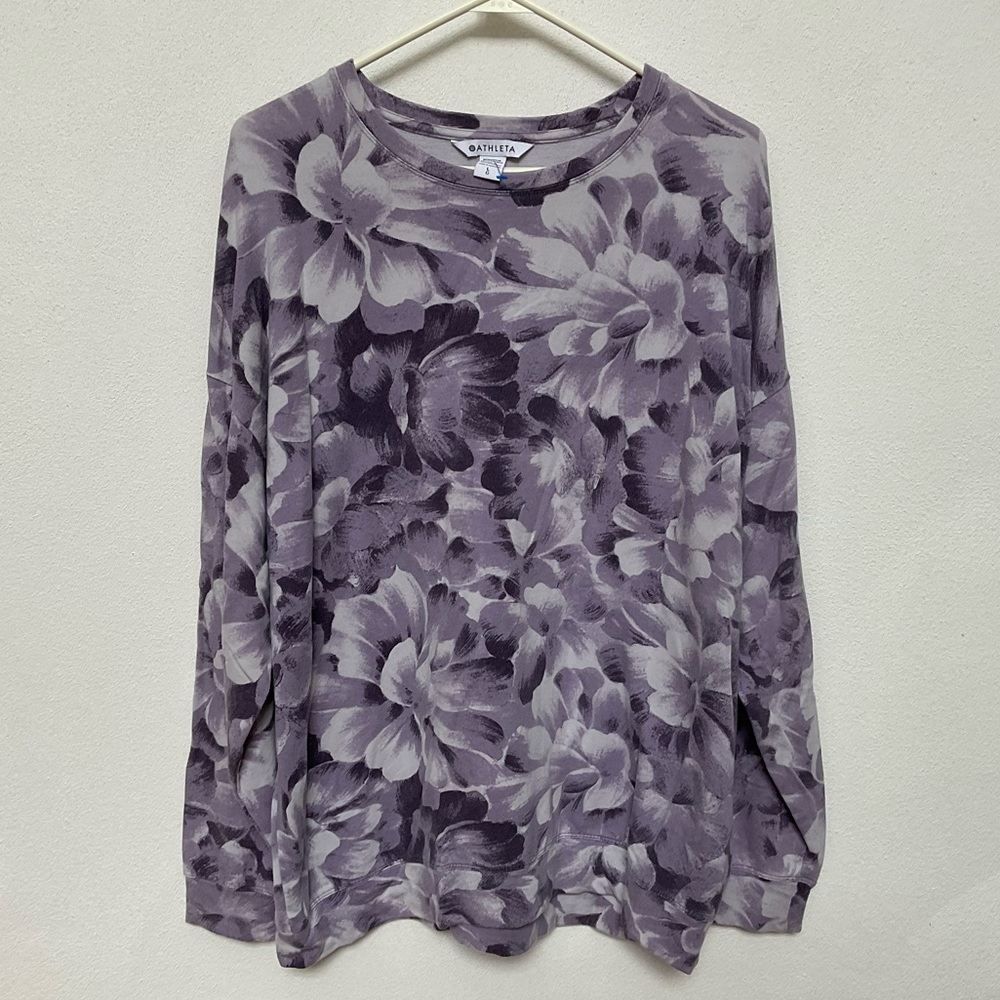 Athleta Lavender and Deep Purple Floral Long-Sleeve Sweatshirt
